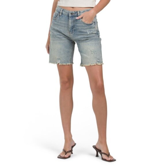 PROJECT REBEL light wash Destructed Hem Loose Midi Shorts - Picture 1 of 2